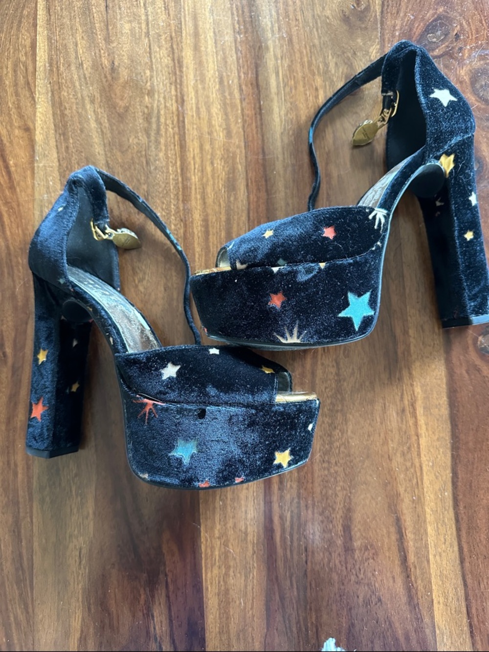 Kurt Geiger Black Velvet Star-Print Platform Heels